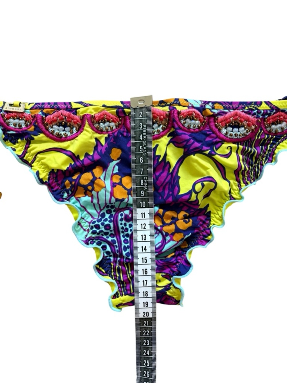 Zingara Ruffle Embroidered String Bikini Bottoms Abstract Print Size 6 - Picture 11 of 13
